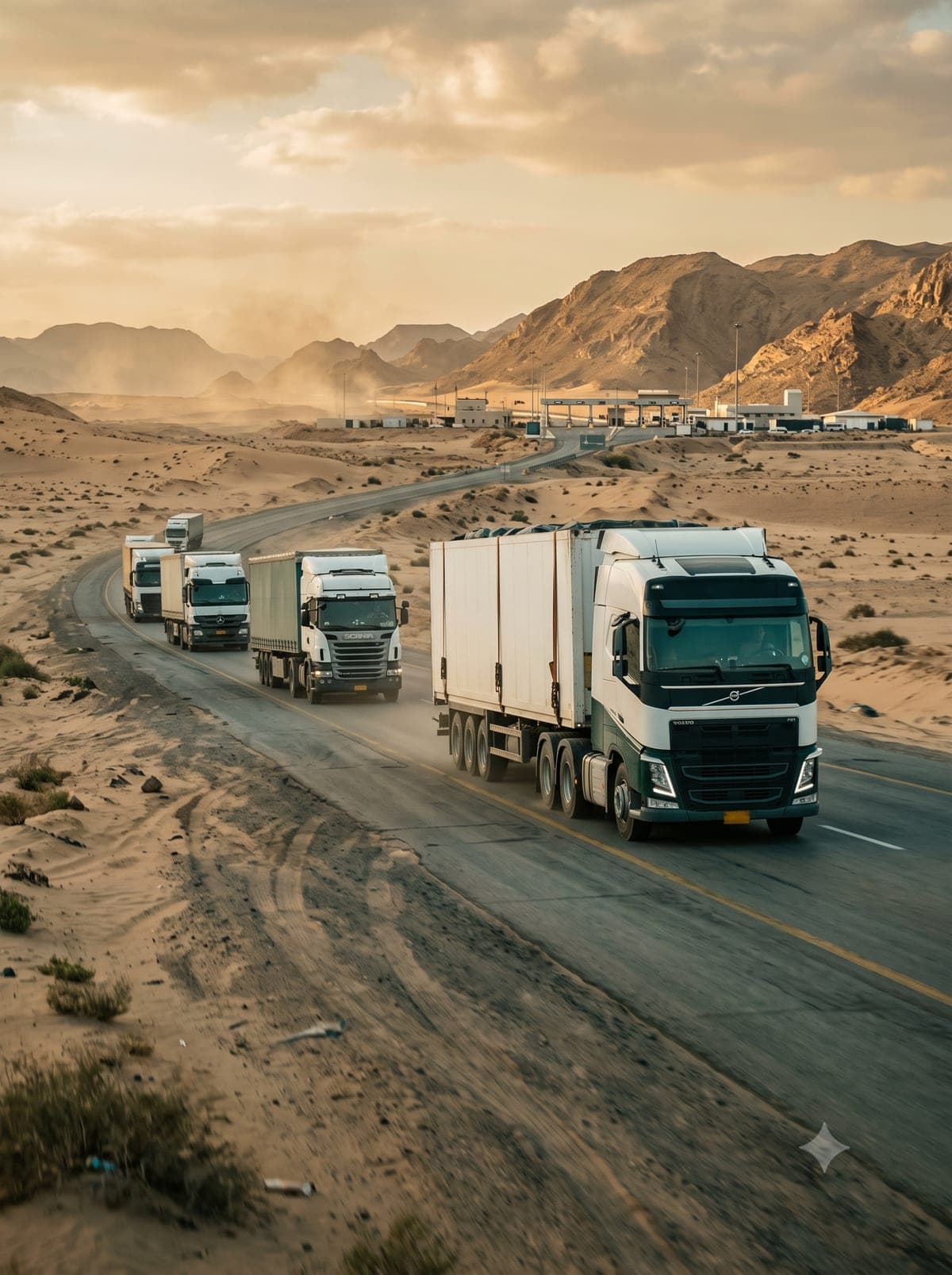 Freight trucks on a cross-border highway